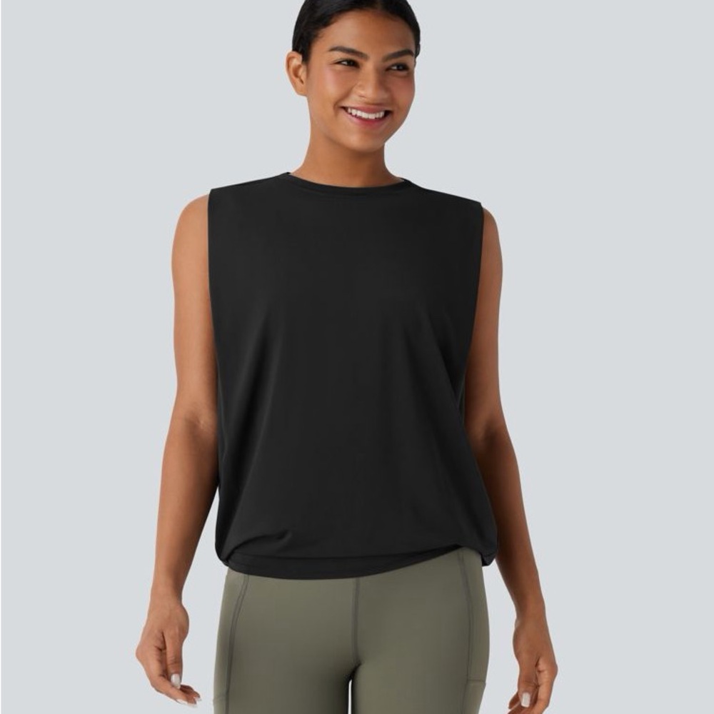 NWT HALARA Round Neck Ruched Cool Touch Yoga Tank Top-UPF50+ - L